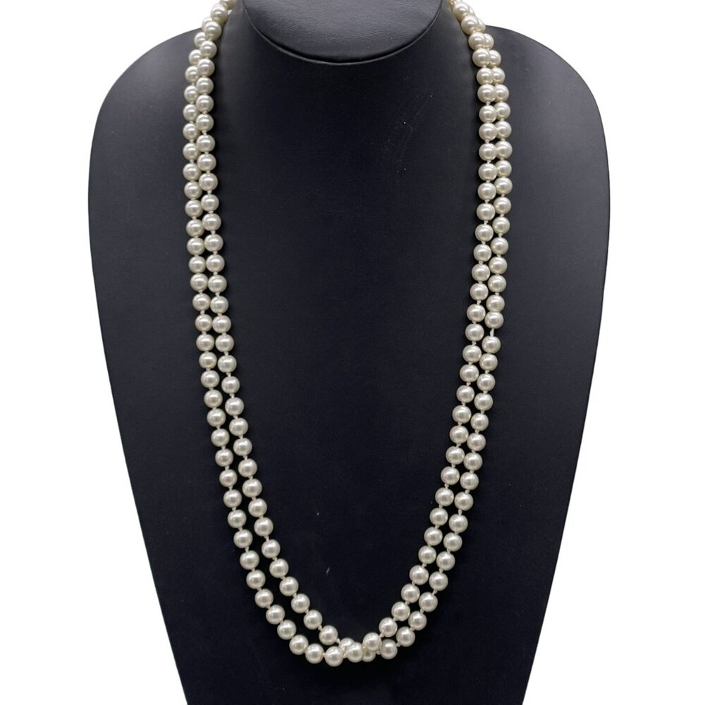 Faux Pearl Beaded One Long Strand Necklace Party Elegant Fashion Minimalist - Picture 4 of 5